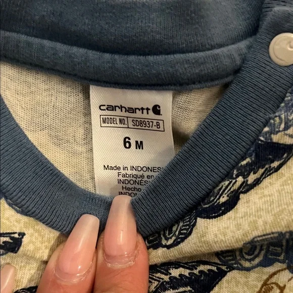 Carhartt Baby Romper Set with Motorcycle Design in Blue and Tan - Picture 2 of 2
